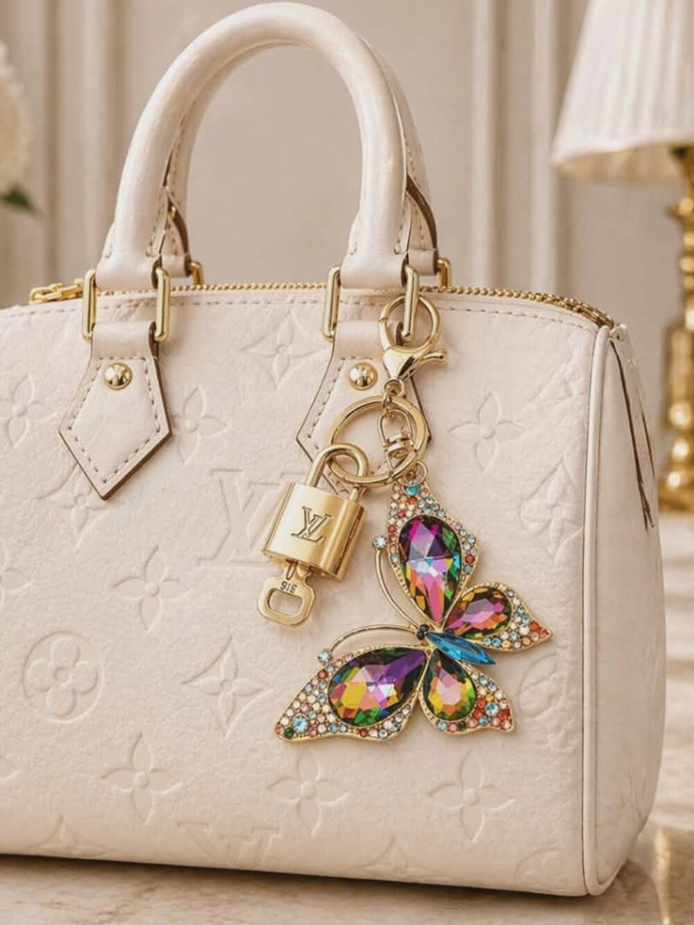 Authentic LV Louis Vuitton Gold Lock & Key 🔑Unbranded Butterfly  Keychain Charm